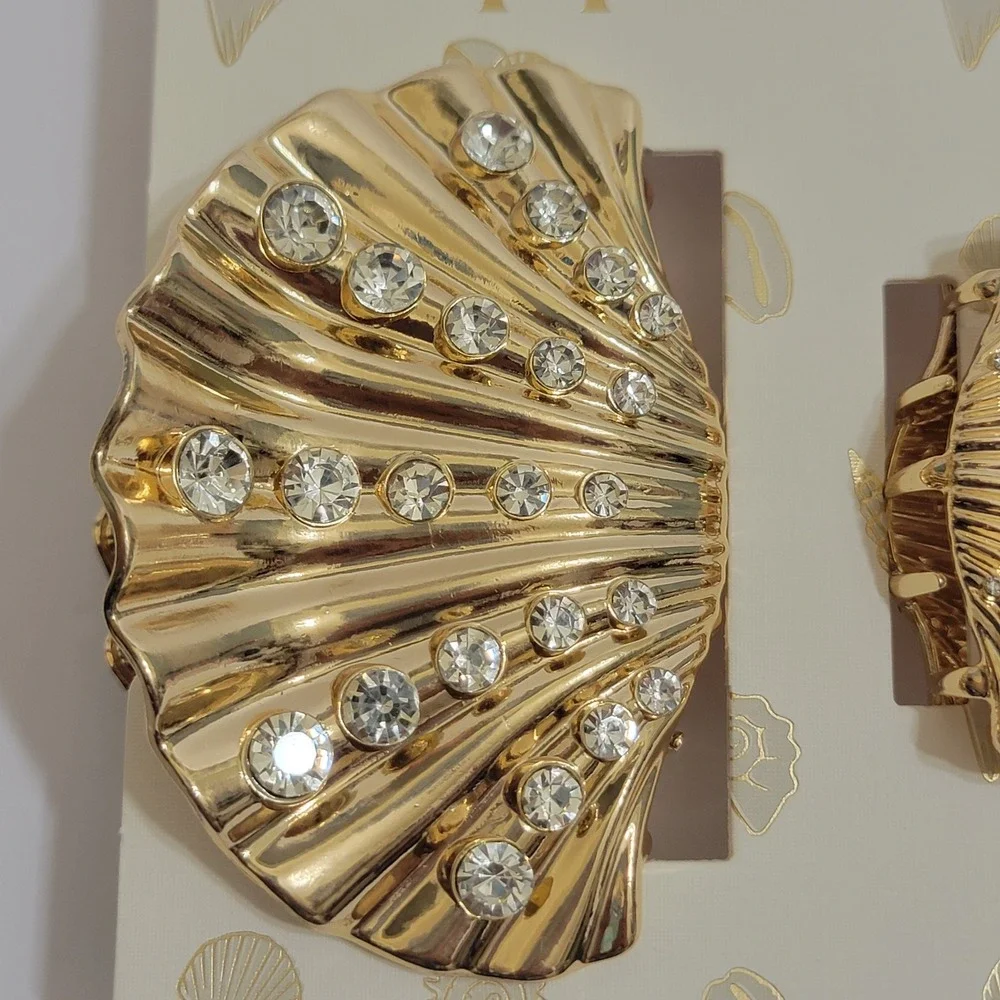 Piper K Gold Seashell Rhinestone Hair‎ Claw Clip Set Mermaidcore Coastal 2pc